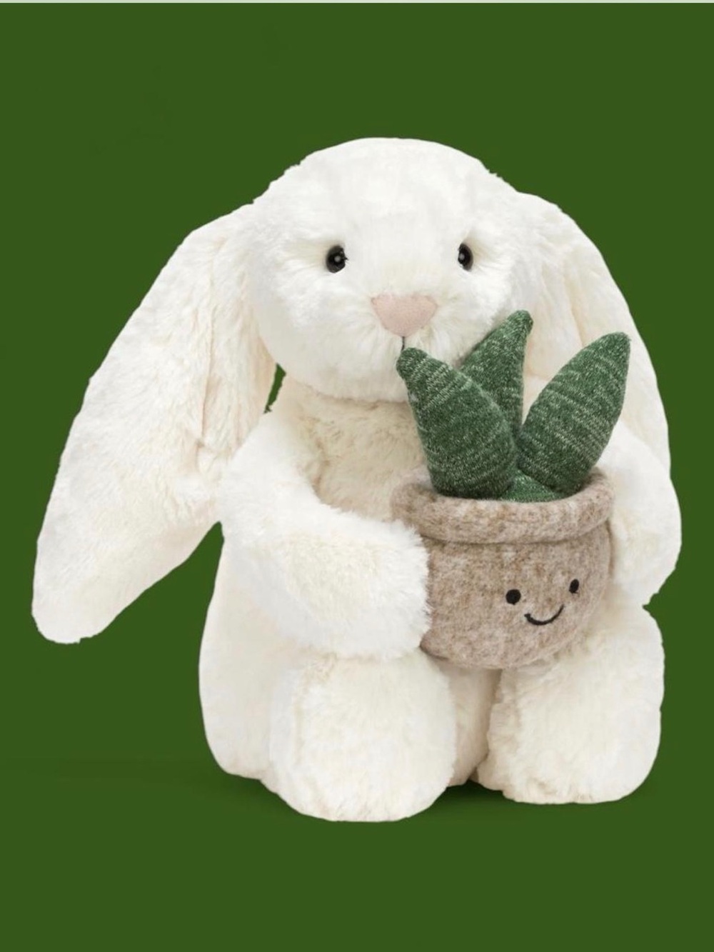 Jellycat Cream Bunny Holding Green Succulent Pot